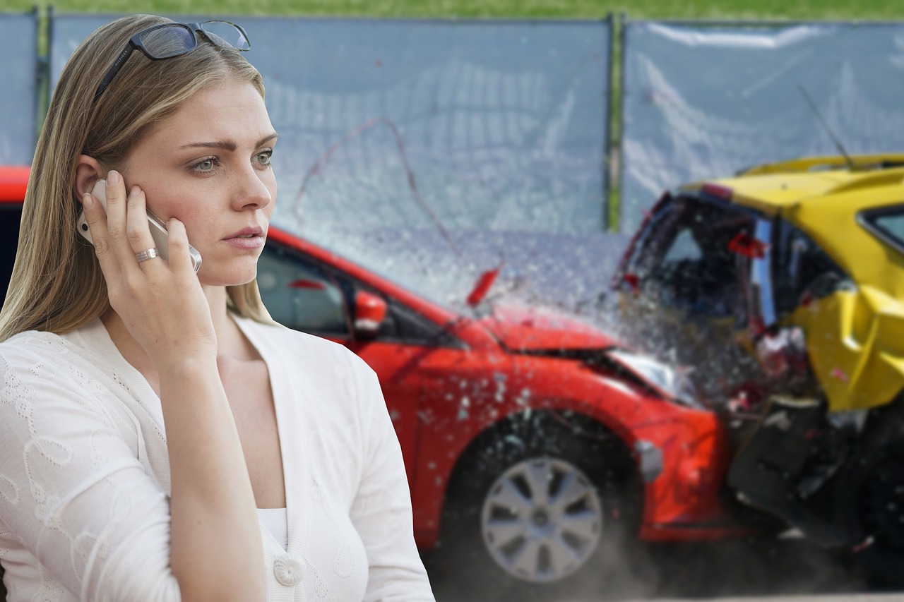 car collision coverage, phone call, woman